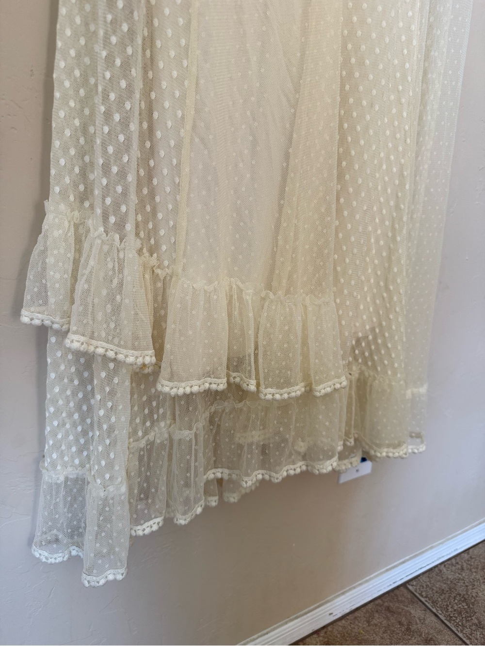 Ivory Swiss Dot Lace Midi Dress Sundance Large Embroidered Ruffles Boho Romantic - Picture 8 of 9